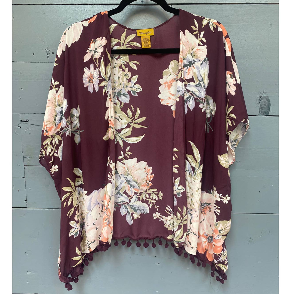 Wrangler Floral Kimono Blouse - Maroon and White